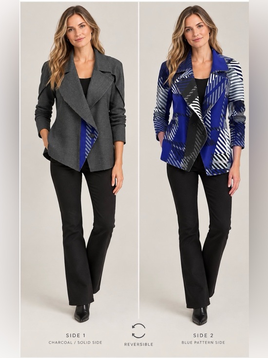 Issey Miyake Jackets & Blazers - Issey Miyake Reversible Charcoal Blazer with Pattern